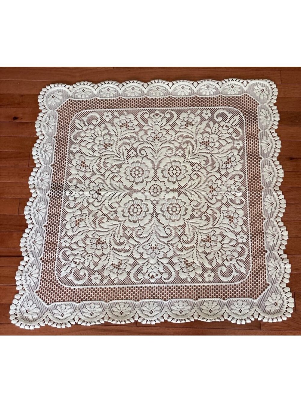 Cream Lace Tablecloth 35" Floral Pattern Scalloped Edges Elegant Vintage
